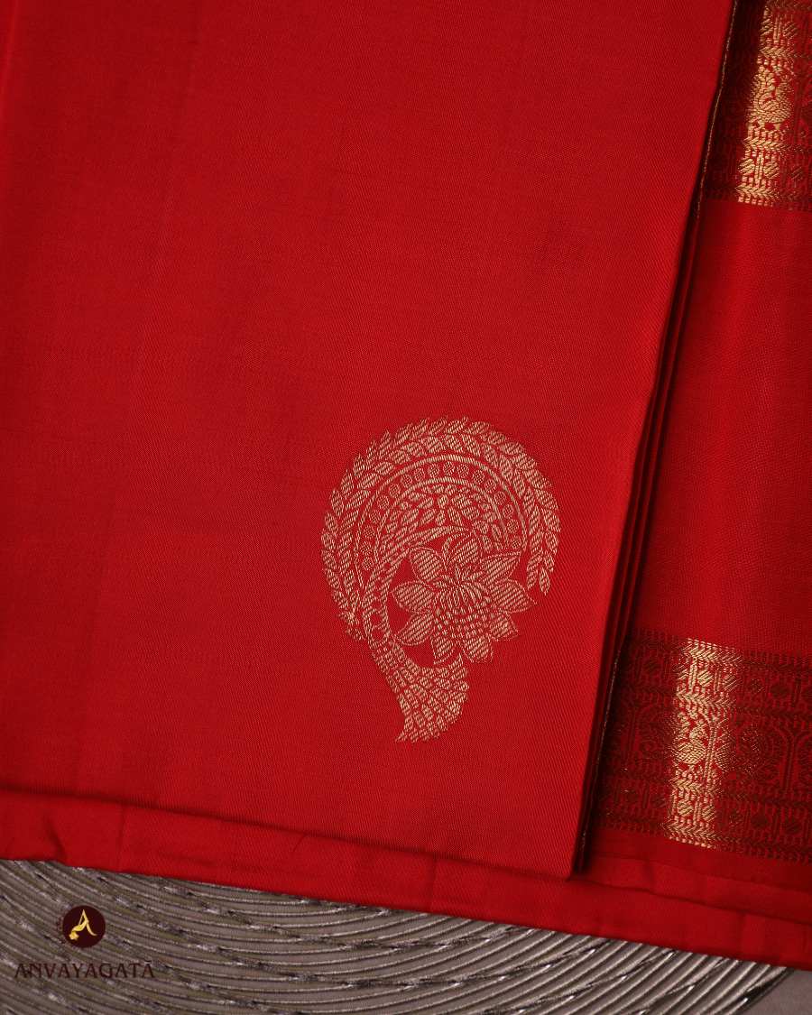 Tomato Red Kanjivaram Pure Silk Saree