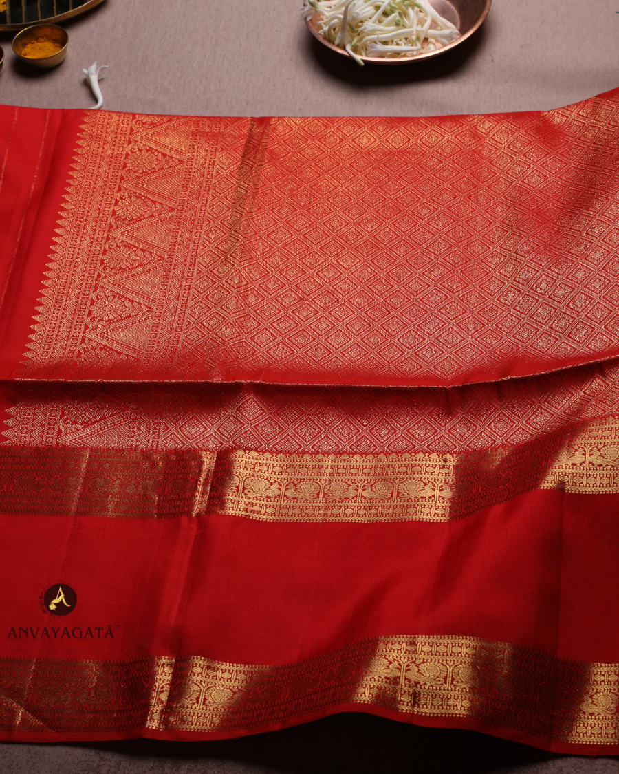Tomato Red Kanjivaram Pure Silk Saree