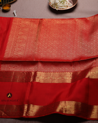Tomato Red Kanjivaram Pure Silk Saree